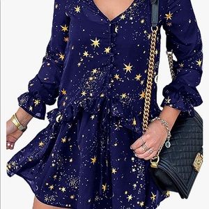 Blue flowy dress. Waist can be tighten